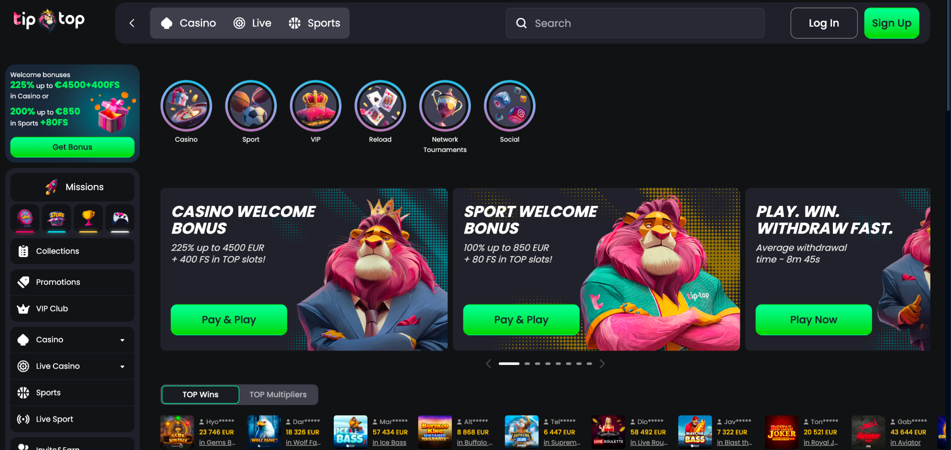 tiptop casino